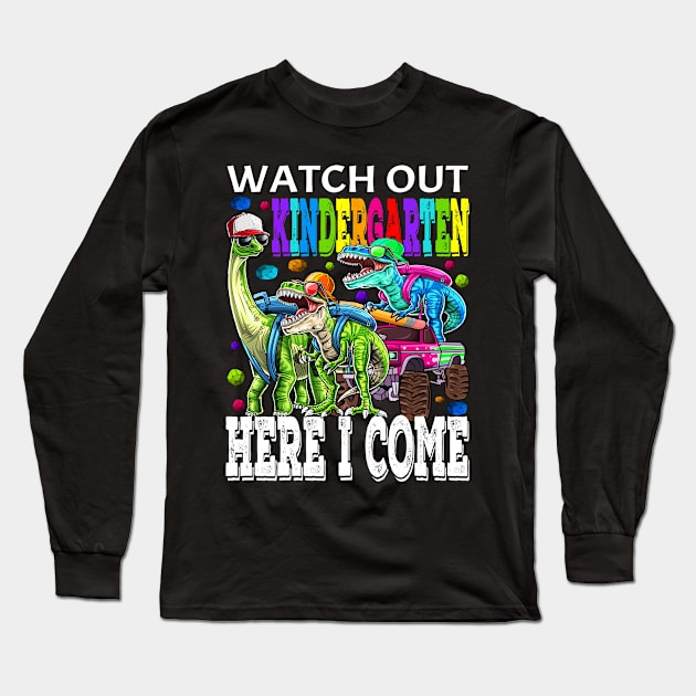 Watch Out Kindergarten Here I Come Monster Truck Dinosaur Back To School Long Sleeve T-Shirt by eyelashget